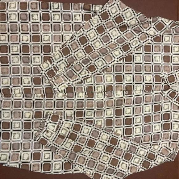 SilkLand Brown 100% silk and Cream Patterned Blouse - Picture 2 of 4